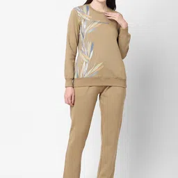 Sweet Dreams Women Khaki Floral Fleece Track Suit-picture-24