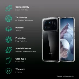 spigen Ultra Hybrid TPU & Polycarbonate Back Cover for Xiaomi Mi 11 Ultra (Wireless Charging Compatible?, Crystal Clear) image 2