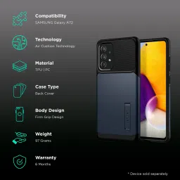 spigen Slim Armor TPU & Polycarbonate Back Cover for SAMSUNG Galaxy A72 (Air Cushion Technology, Metal Slate) image 2
