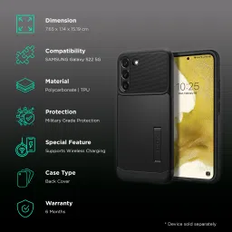 Spigen Slim Armor Polycarbonate & TPU Back Cover for SAMSUNG Galaxy S22 5G (Supports Wireless Charging, Black) image 2