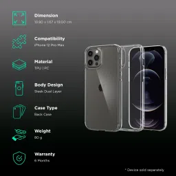 spigen Crystal Hybrid TPU & Polycarbonate Back Cover for Apple iPhone 12 Pro Max (Mil Grade Protection, Clear) image 2