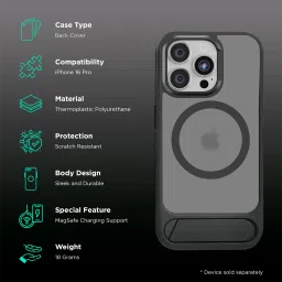 Croma TPU Back Cover with Tempered Glass for Apple iPhone 16 Pro (Magsafe Compatible, Matte Black) image 2