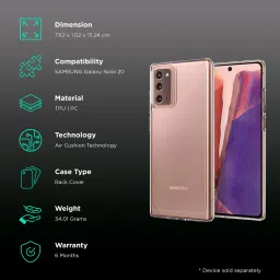 spigen Ultra Hybrid Polycarbonate & TPU Back Cover for SAMSUNG Galaxy Note 20 (Air Cushion Technology, Crystal Clear) image 2