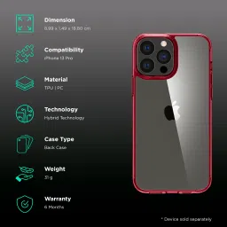 spigen Ultra Hybrid TPU Back Cover for Apple iPhone 13 Pro (Air Cushion Technology, Red Crystal) image 2