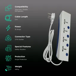 HAVELLS Royalstar 4 Plus 4 Surge and Spike Guard (AHNKXXB104, Grey) image 2