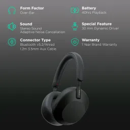 SONY WH-1000XM5 Bluetooth Headphone with Mic (Auto Noise Cancellation Optimizer, Over-Ear, Black) image 2