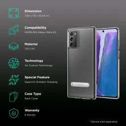 spigen Ultra Hybrid S Hard Polycarbonate & TPU Back Cover for SAMSUNG Galaxy Note 20 (Air Cushion Technology, Crystal Clear) image 2