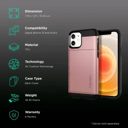 spigen Slim Armor CS TPU Back Cover for Apple iPhone 12, 12 Pro (Air Cushion Technology, Rose Gold) image 2