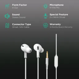 ZEBRONICS Zeb Tulip Wired Earphone with Mic (In Ear, White) image 2