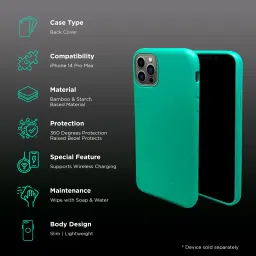 Macmerise Eco-ver Soft Bamboo & Starch Based Material Back Cover for Apple iPhone 14 Pro Max (Supports Wireless Charging, Mint Green) image 2