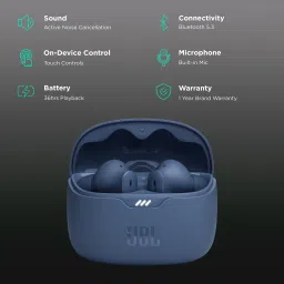 JBL Tune Beam TWS Earbuds with Active Noise Cancellation (IP54 Water Resistant, Fast Charge, Blue) image 2