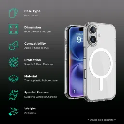 Croma TPU Back Cover for Apple iPhone 16 Plus (Magsafe Compatible, Transparent) image 2