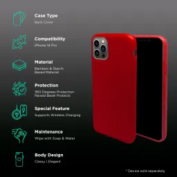 Macmerise Eco-ver Soft Bamboo & Starch Based Material Back Cover for Apple iPhone 14 Pro (Supports Wireless Charging, Crimson Red) image 2