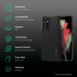 spigen Liquid Air Pro TPU Back Cover for SAMSUNG Galaxy S21 Ultra (Supports Wireless Charging, Matte Black) image 2