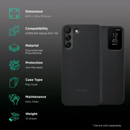 SAMSUNG Smart Clear View Polycarbonate & Polyurethane Flip Cover for SAMSUNG Galaxy S22+ 5G (Anti-Microbial, Black) image 2