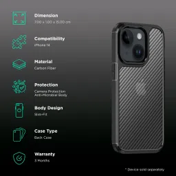 Inbase Carbon Shield Fiber Back Case for Apple iPhone 14 (Anti-Slip Grip, Black) image 2