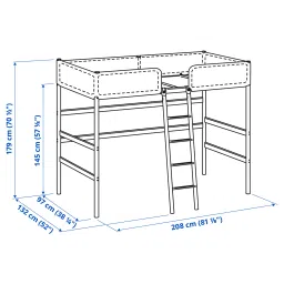 ikea tuffing Loft bed frame, dark grey, 90x200 cm image 4