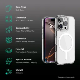 Croma TPU Back Cover with Tempered Glass for Apple iPhone 16 Pro Max (Magsafe Compatible, Transparent) image 2