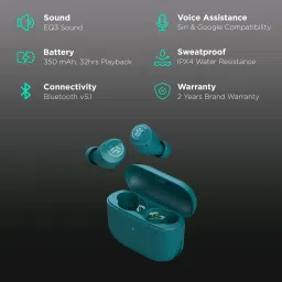 JLAB Go Air Pop IEUEBGAIRPOPRTEL12 TWS Earbuds (IPX4 Sweat & Water Resistant, 32 Hours Playback, Teal) image 2