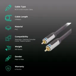 PROFIGOLD PROA4103 PVC 3 Meter RCA to RCA Audio Cable (Double Screening, Anthracite) image 2