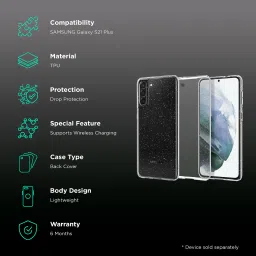 spigen Liquid Crystal Glitter TPU Back Cover for SAMSUNG Galaxy S21 Plus (Wireless Charging Compatible, Crystal Quartz) image 2