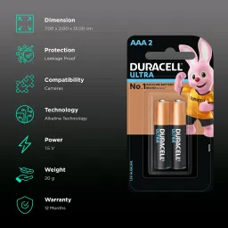 DURACELL Ultra Alkaline AAA Battery For Camera (Pack of 2) image 2
