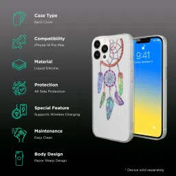 Macmerise Dream Catcher Feathers Liquid Silicone Back Cover for Apple iPhone 14 Pro Max (Supports Wireless Charging, Multi Color) image 2