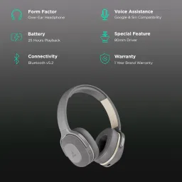 boAt Rockerz 425 Bluetooth Wireless Headphones With Mic (Active Noise Cancellation, Over Ear, Ash Grey) image 2