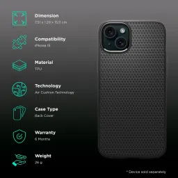 spigen Liquid Air Soft TPU Back Cover for iPhone 15 (Air Cushion Technology, Matte Black) image 2