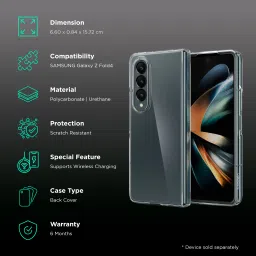 Spigen Air Skin Polycarbonate & Urethane Back Cover for SAMSUNG Galaxy Z Fold4 (Supports Wireless Charging, Crystal Clear) image 2