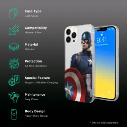Macmerise Team Blue Captain Silicone Back Cover for Apple iPhone 14 Pro (Supports Wireless Charging, Multi Color) image 2