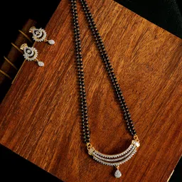 PANASH Gold-Plated Solitaire White CZ Stone-Studded Mangalsutra With Earrings-picture-16