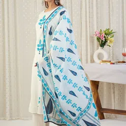 Indo Era Ethnic Motifs Embroidered Thread Work Pure Cotton Kurta With Trousers & Dupatta image 4