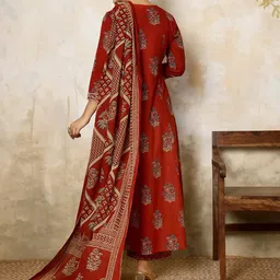 Sangria Women Ethnic Motifs Printed Pure Cotton Anarkali Kurta with Palazzo & Dupatta image 4