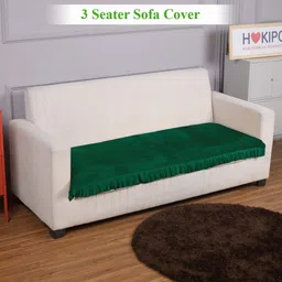 HOKIPO Green Self Design Holland Velvet 3 Seater Sofa Cover-image-96