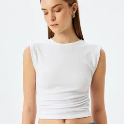 Koton Women V-Neck Pockets T-shirt-image-53