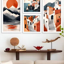 Kotart White & Red 4 Pieces Modern Wooden Wall Arts-image-31
