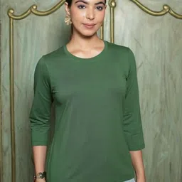 Mlada Women Stretchable Round Neck Slim Fit Solid Cotton Tshirt-image-26