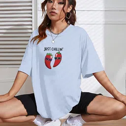 TOGS & TERRE Women Typography Printed Round Neck Cotton Oversized T-shirt image 5