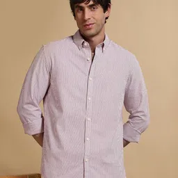 Blu MNKY Men Classic Slim Fit Vertical Striped Button-Down Collar Cotton Casual Shirt-image-71