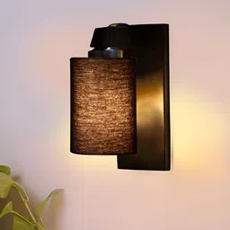 Devansh Black Wooden Cotton Cylinder Shaped Wall Lamp-image-36