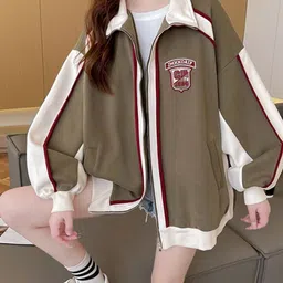 HERE&NOW Women Stand Collar Striped Bomber Jacket image 5
