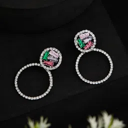 ATIBELLE Silver-Plated Brass Circular Cubic Zirconia Hoop Earrings image 1