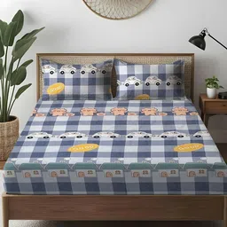 WEAVE AND DECOR Blue 300 TC King Bedsheet with 2 Pillow Covers-picture-20