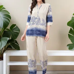 Be You Printed Mandarin Collar Tunic With Trousers-picture-12