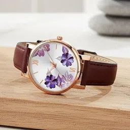 Moover Women Dial & Leather Bracelet Style Straps Analogue Automatic Watch FLWRltr-BRWN-j1 image 5