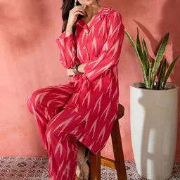 Sangria Printed Pure Cotton Shirt Collar Tunic & Trousers Co-Ords image 5