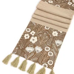 Revive Home Brown & White Embellished & Hand-Painted Table Runner With Tassels image 3