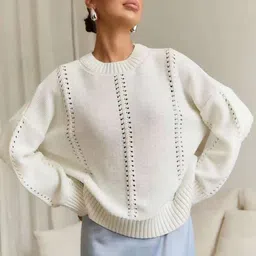 bebe Women Perforated Knit Pullover Sweater-picture-19