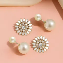 MANSIYAORANGE Set Of 2 Gold-Plated Pearls Studded Spherical Shaped Double Sided Studs-picture-35